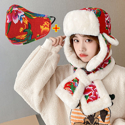 Hat Woman Winter Warm Ear Cotton